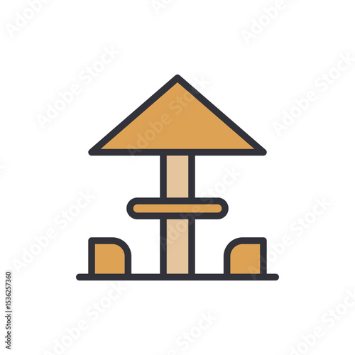 Stylized Picnic Table Under Umbrella For Outdoor Seating Area Symbol