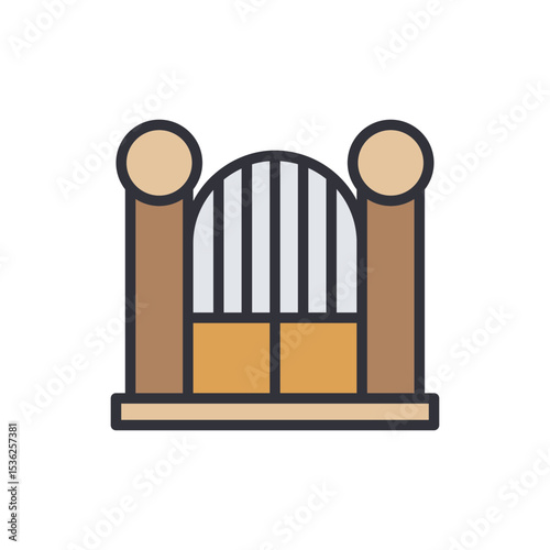 Stylized Portal Icon With Columns And Decorative Spheres Isolated