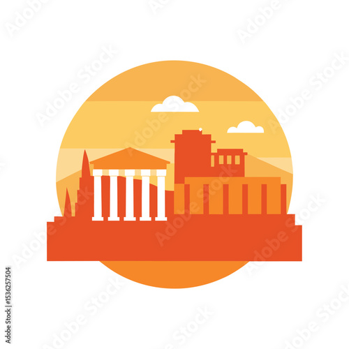 Sunset Cityscape of Athens with the Parthenon and Hills