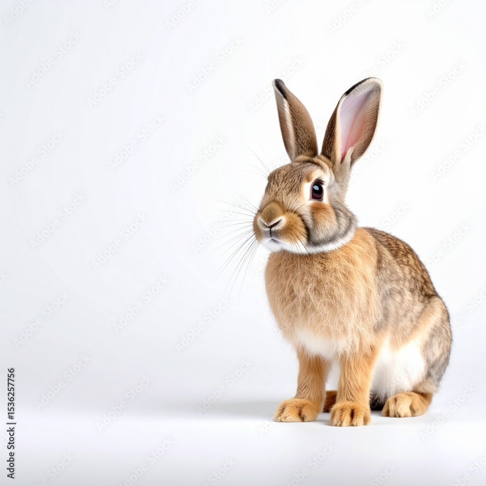Obraz premium Cute White Bunny on Light Background