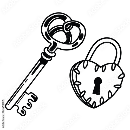 halloween Haunted Key and Ancient Lock Halloween Vector Object Set ghostly key design halloween lock symbol creepy key illustration flat halloween 