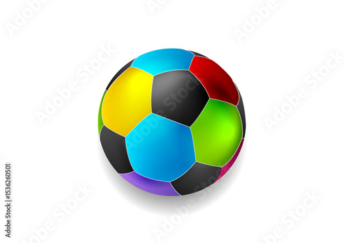 Colorful soccer ball with glossy surface isolated on white background. Sport vector design