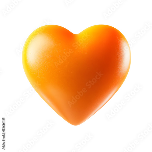A smooth, radiant orange 3D heart symbol floats gently in mid-air against a soft, light background, representing affection and warmth.