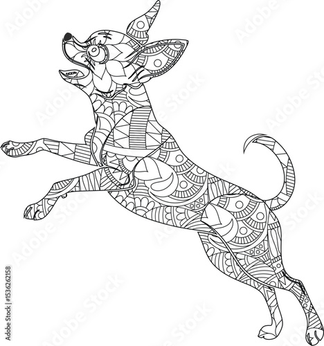 Intricate Zentangle Chihuahua Adult Coloring Page