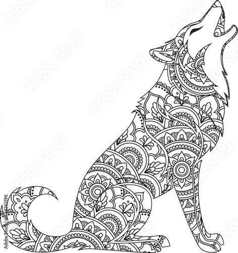 Majestic Mandala Wolf Intricate Line Art Design