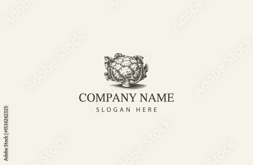 Vintage Style Engraved Cauliflower Illustration Botanical Art Design Element