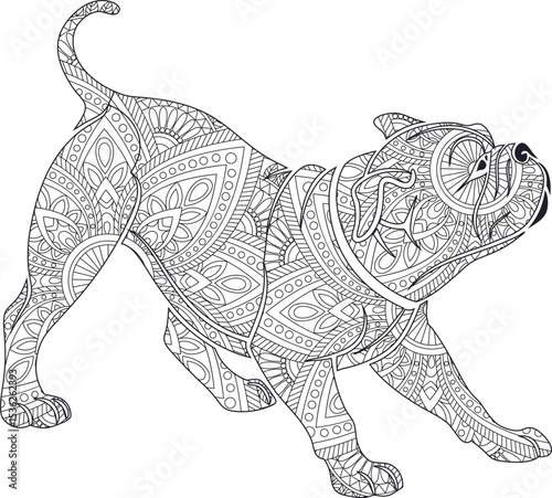 Intricate Mandala Bulldog Adult Coloring Page Design