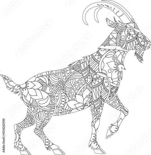 Intricate Line Art Goat Detailed Zentangle Illustration