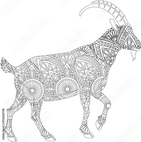 Intricate Mandala Goat Adult Coloring Page Design