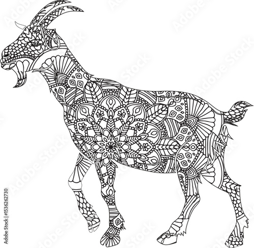 Intricate Mandala Goat A Detailed Line Art Design