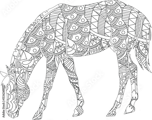 Intricate Horse Zentangle Design Adult Coloring Page, Printable Art