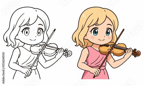 female violinist performing to play violin coloring page for kids