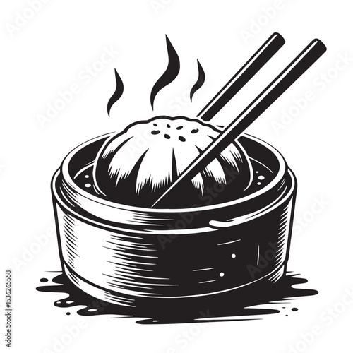 Black Dim Sum Silhouette Vector, High Quality Illustration on White Background