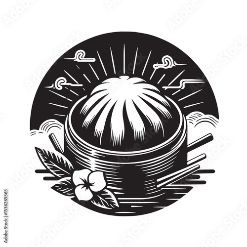 Black Dim Sum Silhouette Vector, High Quality Illustration on White Background