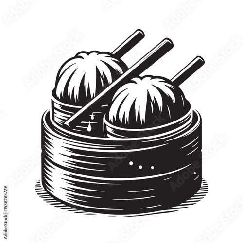 Black Dim Sum Silhouette Vector, High Quality Illustration on White Background