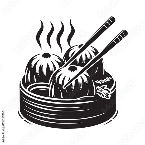 Black Dim Sum Silhouette Vector, High Quality Illustration on White Background
