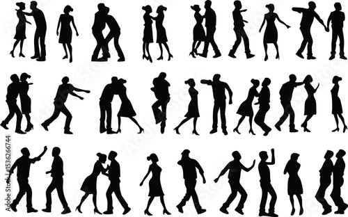 dancing couple silhouettes, elegant couple dancing, ballroom dancing silhouettes, tango dance partners, waltz dance poses, swing dance silhouettes, salsa dancing couple, social dance partners, choreog