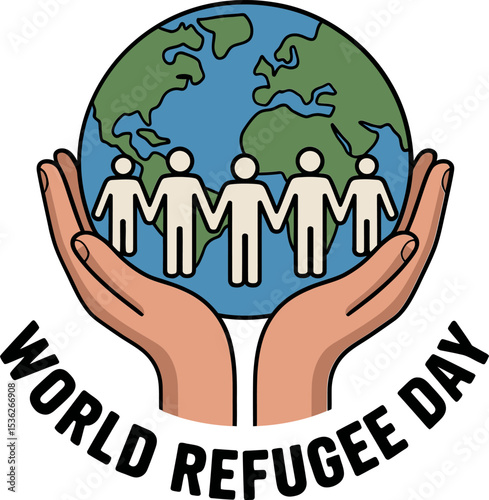 Multiple silhouettes walking around globe on palmed hands showing unity diversity equality together  