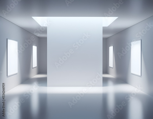 Wallpaper Mural Minimalist White Art Gallery Interior with Illuminated Frames and Futuristic Design Torontodigital.ca