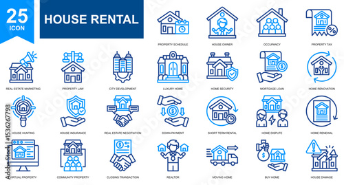 House Rental and Mortgage Loan icon set collection. Simple line color vector