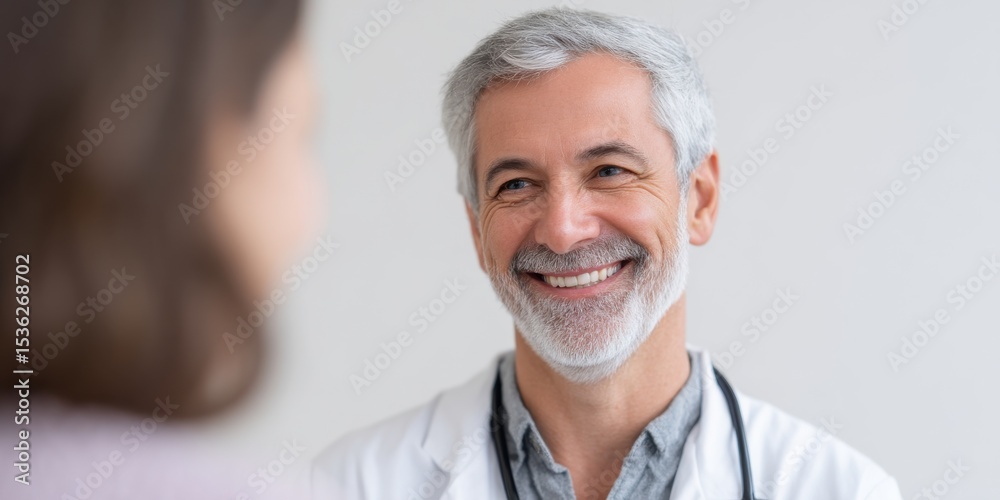 Fototapeta premium A woman is smiling at a doctor
