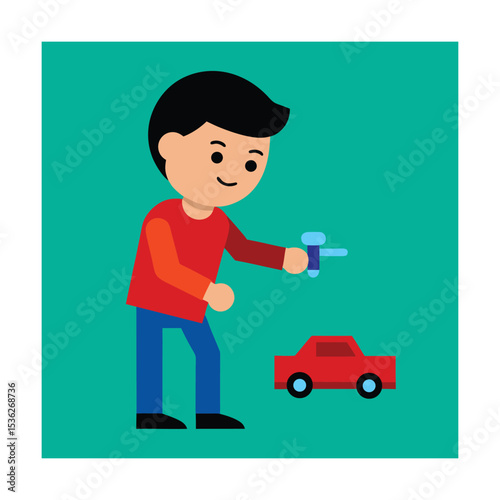 Boy Playing with Remote Control Car Indoors