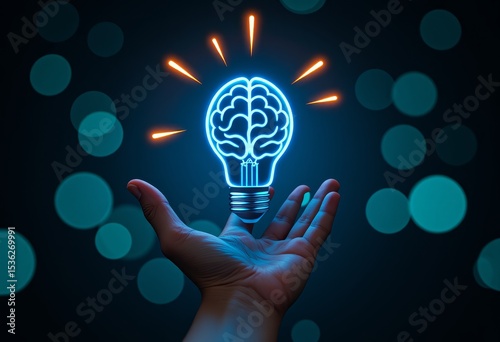 Innovative Idea Concept Hand Holding Glowing Brain Lightbulb Creative Thinking