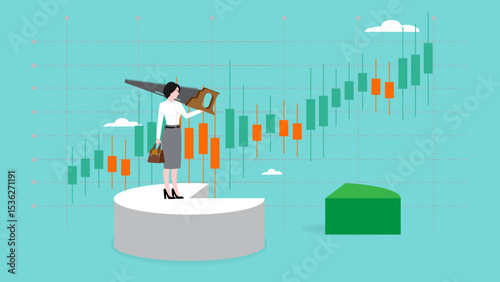 return on investment, dividends or investment profit, business investors get profits from investment, investment growth growth followed by a lot of income, woman cutting out a piece of pie chart