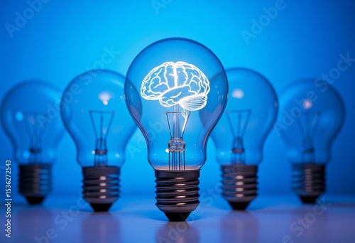 Illuminated Ideas Brain Inside Lightbulb with Others Innovation Intelligence Concept