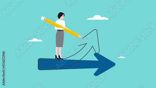 Change direction or career path for best opportunity and business and career success, change business strategy, businessman draw new arrow metaphor of change direction to achieve success,