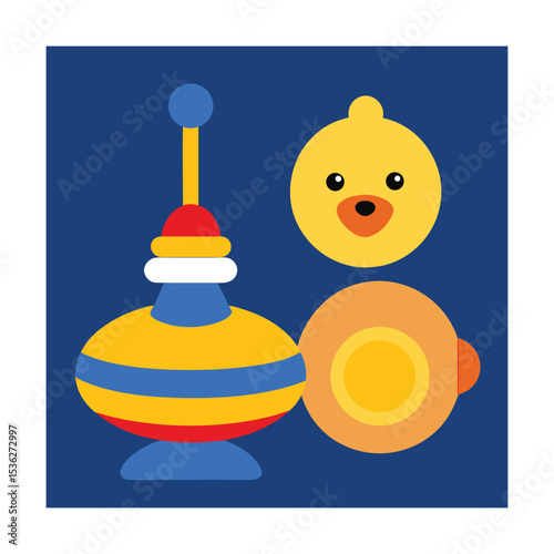 Vintage Toy Collection with Teddy and Spinning Top