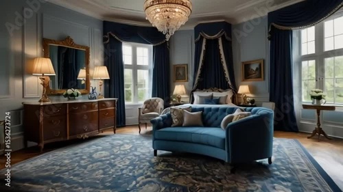 Luxury hotel living room with a classic comfortable sofa, and elegant decor