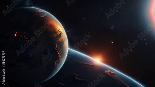 Blue earth, illuminate the vast, star-filled universe, a celestial dance of our global planet