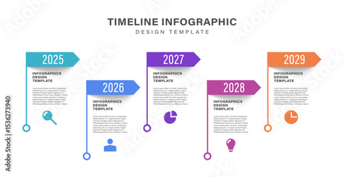 Timeline Infographic Design Template With Flags And Years. Business And Marketing Infographics