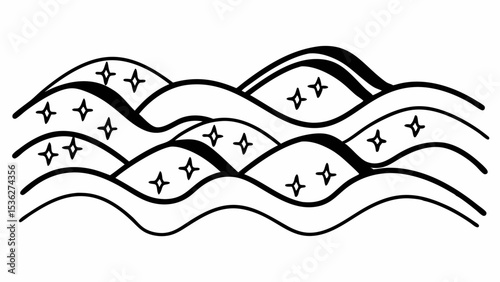 Wavy lines with stars pattern in black and white design for decoration or background element use case created with generated ai