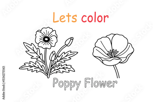 Poppy Flower Coloring Page – Printable Floral Outline Art for Kids