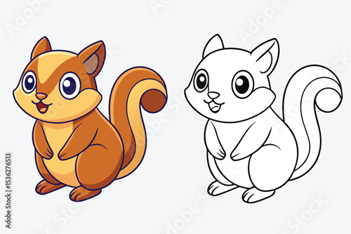 Cartoon squirrel with color and line art illustration