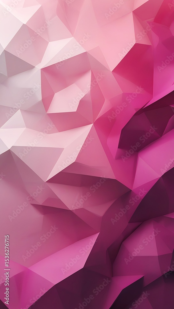 Fototapeta premium Abstract pink and white geometric shapes form a dynamic lowpoly landscape
