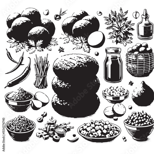 Black Falafel Silhouette Vector, High Quality Illustration on White Background