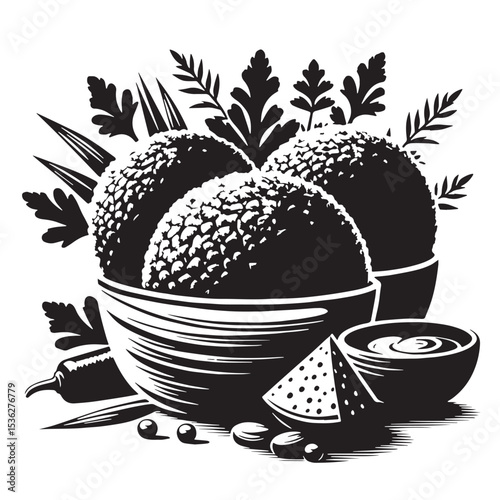 Black Falafel Silhouette Vector, High Quality Illustration on White Background