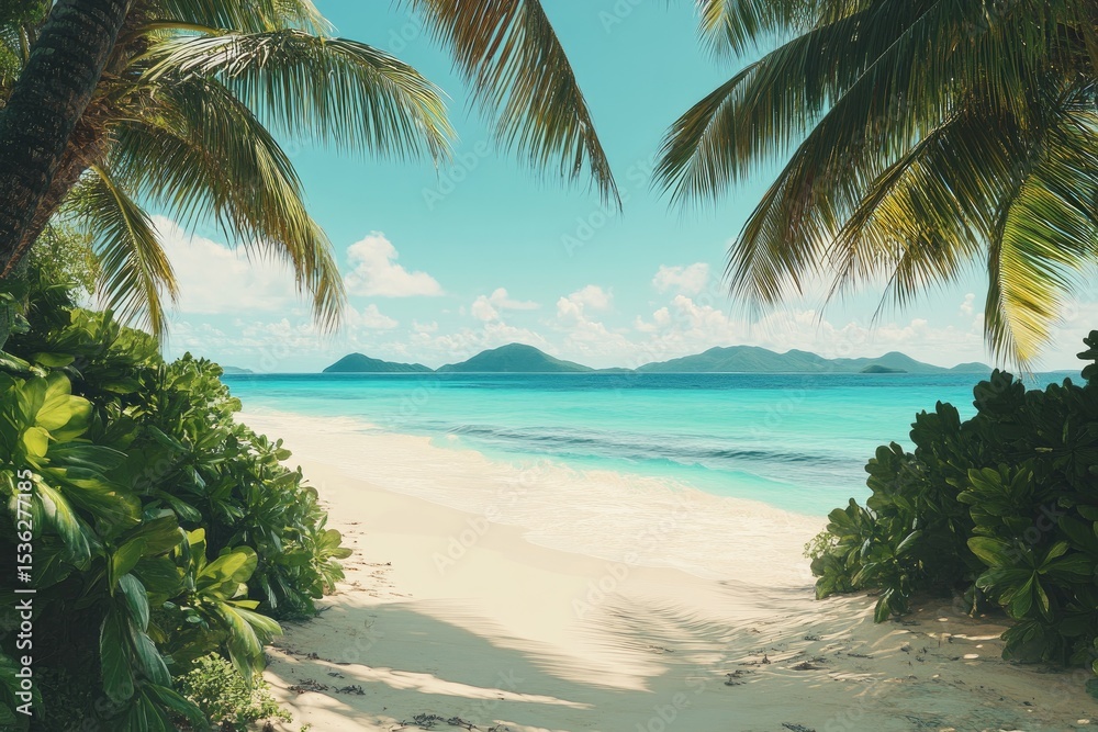 Fototapeta premium Tropical beach framed by palm trees