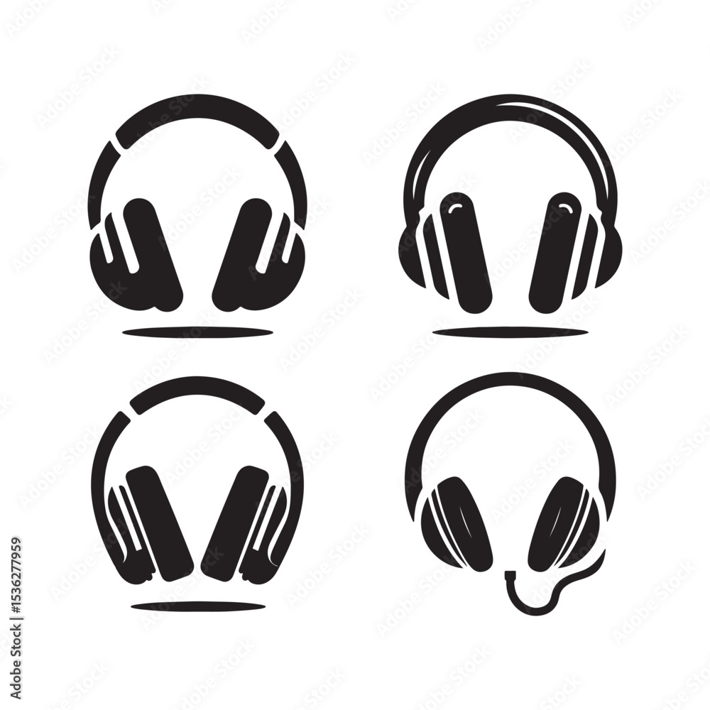 Obraz premium Four black headphone icons in a square graphic arrangement