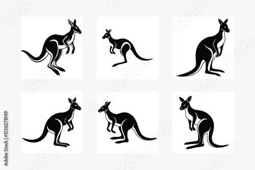 Collection of kangaroo silhouettes in various positions