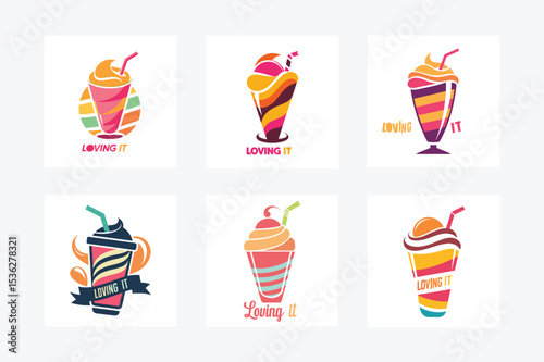 Collection of colorful milkshake logo design variations