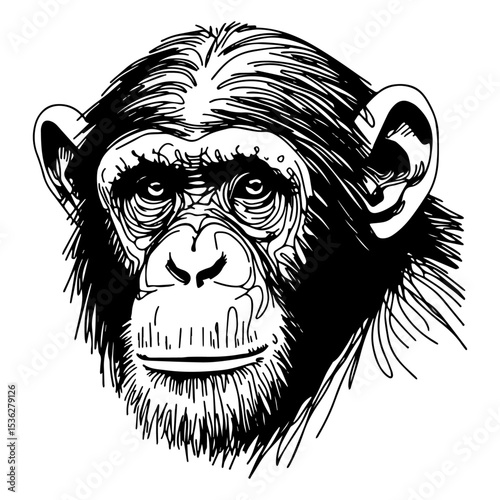 Chimpanzee Line Art Portrait