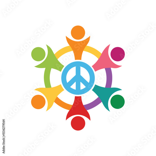 Community Holding Hands Around Peace Symbol