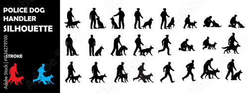 Police Dog Handler Silhouette Vector Set – Law Enforcement and K9 Patrol Action Scenes
