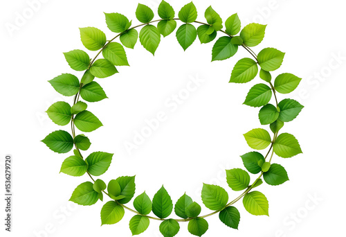 Green Leaf Wreath Frame. Botanical Nature Circle Border. Eco-Friendly Leafy Design Element.