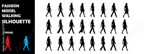 Fashion Model Walking Silhouette Vector Set – Runway, Catwalk, and Fashion Show Poses