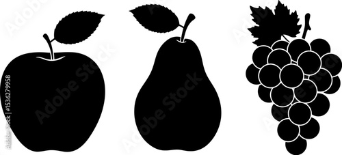 A set of fresh, ripe organic pears and other healthy fruits on a white background
